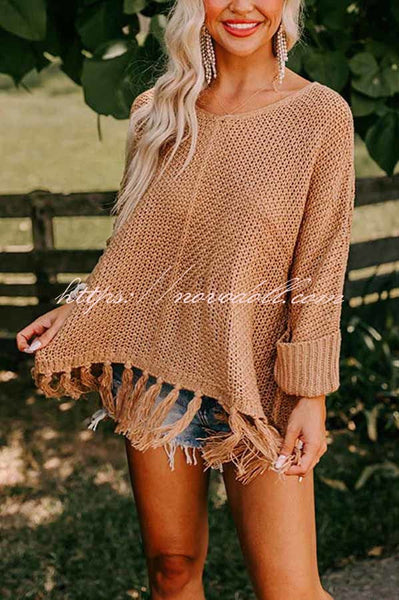 Catching Feelings Knit Fringe Trim Relaxed Sweater