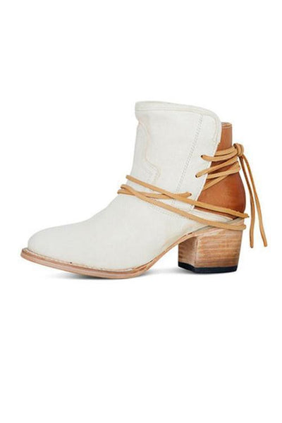 Lace Up Chunky Heels Ankle Boots - girlyrose.com