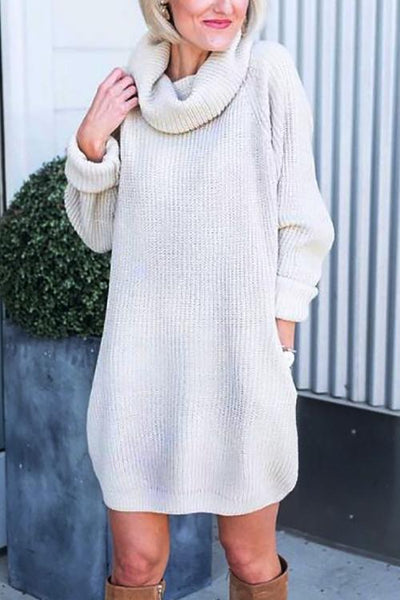 Pockets Cowl Neck Sweater Dress - girlyrose.com