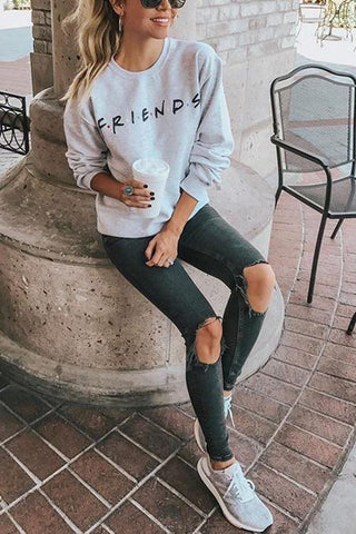 Letter Print Long Sleeve Hoodie - girlyrose.com