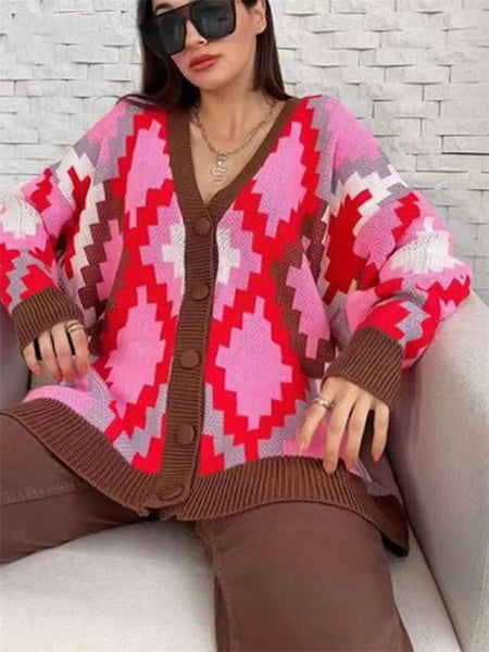V-neck Casual Comfortable Medium Long Loose Sweater Cardigan-Corachic