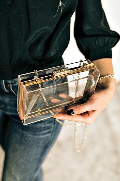 Feather Clear Square Crossbody Bag - girlyrose.com