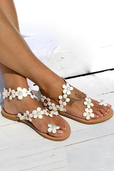 Flower Slip On Flat Sandals - girlyrose.com