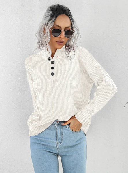 WOMEN LONG SLEEVE BUTTON SWEATER TOP