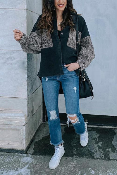 Leopard Patchwork Denim Jackets - girlyrose.com