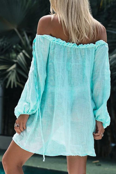 Off Shoulder Puff Sleeve Cover Dress - girlyrose.com