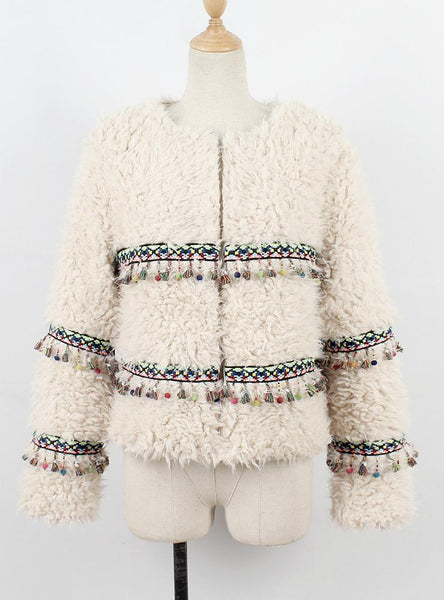 Women's National Style Faux Fur Fringed Plush Coat