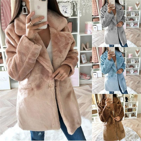 Warm Turndown Collar Solid Coats-Corachic
