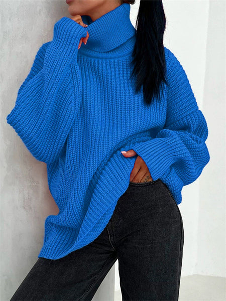 Thick Casual Turtleneck Solid Color Knitted Sweater-Corachic