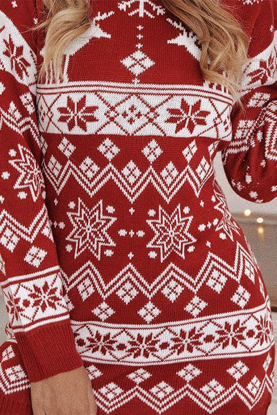 Multi Reindeer Snowflake Knit Dress