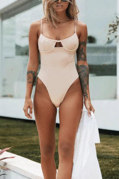 Hollow Slip One Piece Swimwear - girlyrose.com