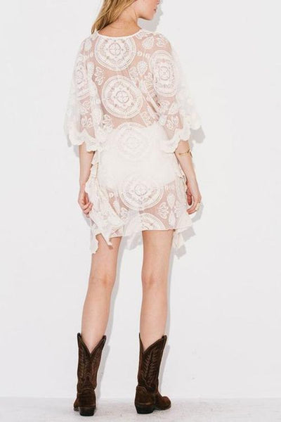 Lace Up Loose Mini Cover Dress - girlyrose.com