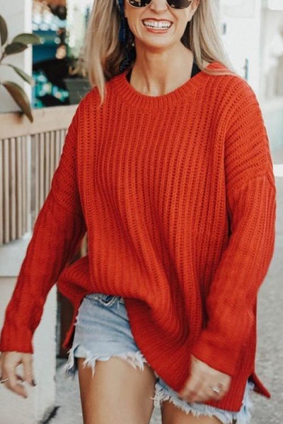 O Neck Slit Sweater - girlyrose.com