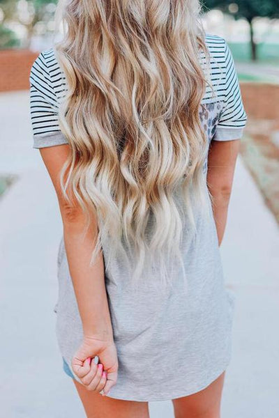 Striped Leopard Printed T-Shirt - girlyrose.com
