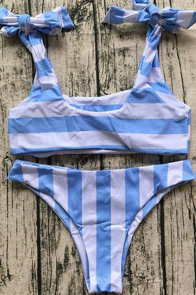 Stripe Lace Up Bikini Set - girlyrose.com