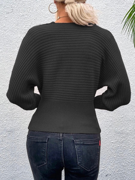Simple Long Sleeves Hollow Lacy Solid Color V-Neck Sweater Tops