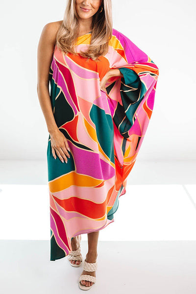 Multi Print Asymmetrical One Shoulder Dress