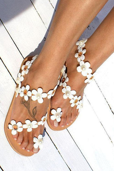 Flower Slip On Flat Sandals - girlyrose.com