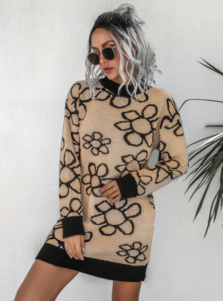 WOMEN FLOWER KNITTED SWEATER DRESS Regular price$39.00