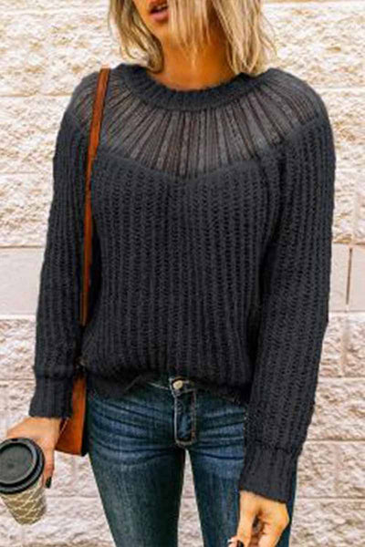 Lace Patchwork O Neck Sweater