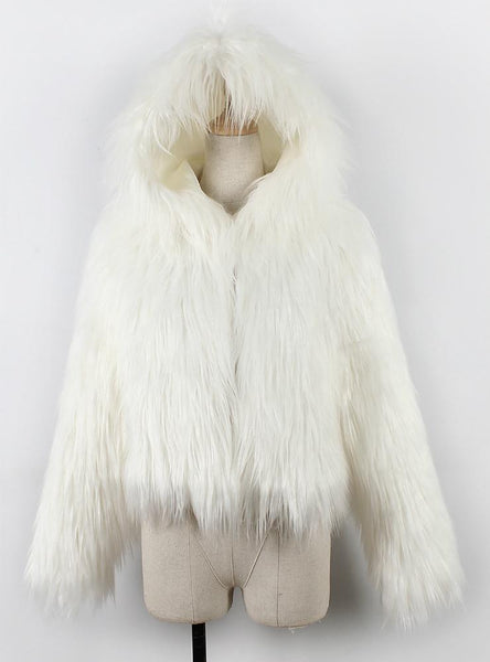 Women Winter Fur Like Hat Throwing Mini Coat