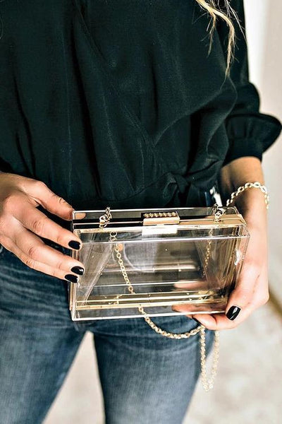 Feather Clear Square Crossbody Bag - girlyrose.com