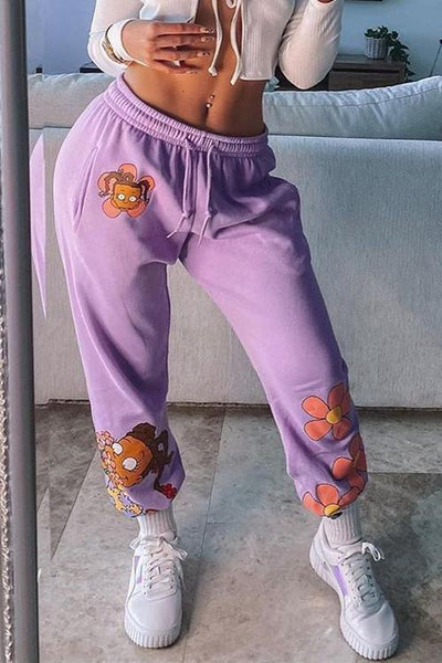 Cartoon Print Drawstring Sweaterpants - girlyrose.com