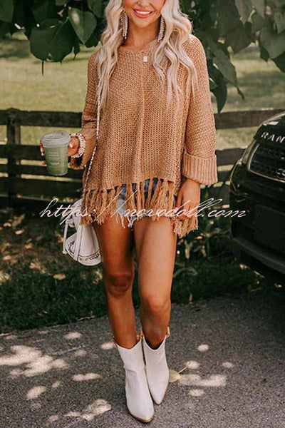Catching Feelings Knit Fringe Trim Relaxed Sweater