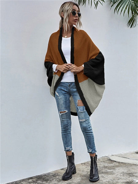 Contrast Shawl Knitted Cardigan Sweater-Corachic