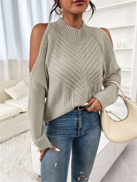 Loose Off-the-shoulder Solid Color Casual Sweater-Corachic