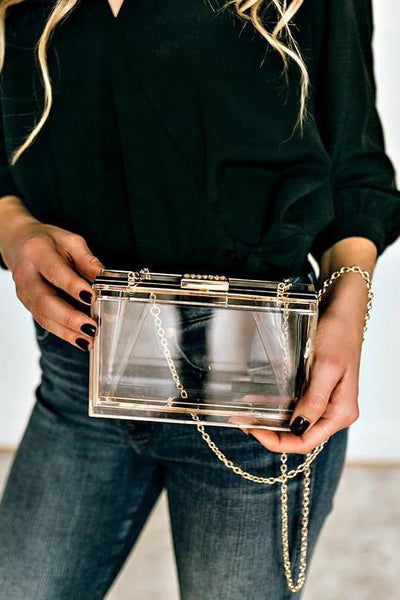 Feather Clear Square Crossbody Bag - girlyrose.com