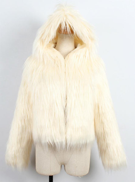 Women Winter Fur Like Hat Throwing Mini Coat