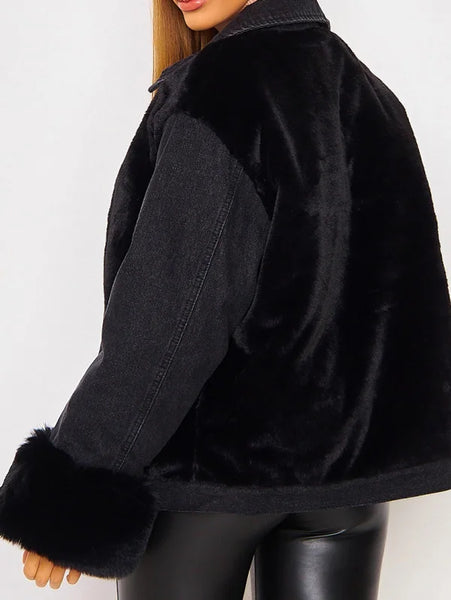 Fashion Contrast Color Buttoned Lambskin Warmth Jacket