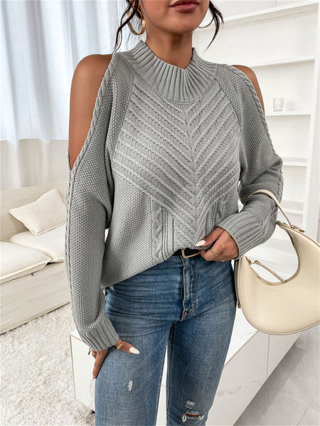 Loose Off-the-shoulder Solid Color Casual Sweater-Corachic