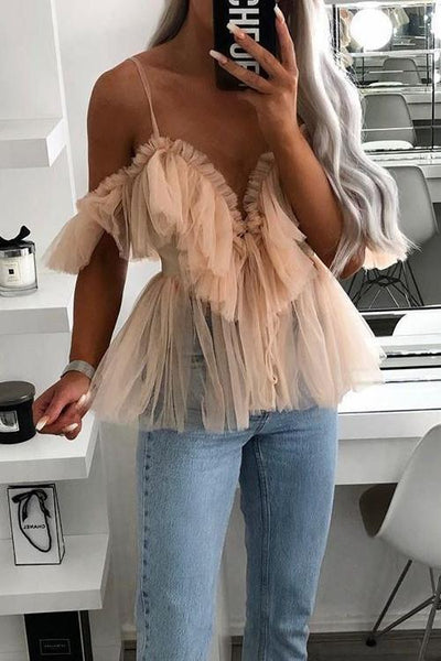 Off Shoulder Lace Up Layer Top