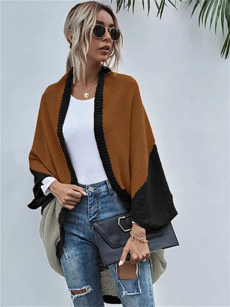 Contrast Shawl Knitted Cardigan Sweater-Corachic