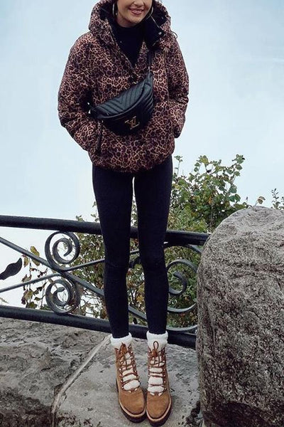 Leopard Print Hoodie Coat - girlyrose.com