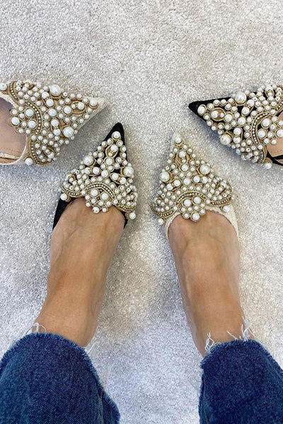 Pearl Lace High Heel Mules - girlyrose.com