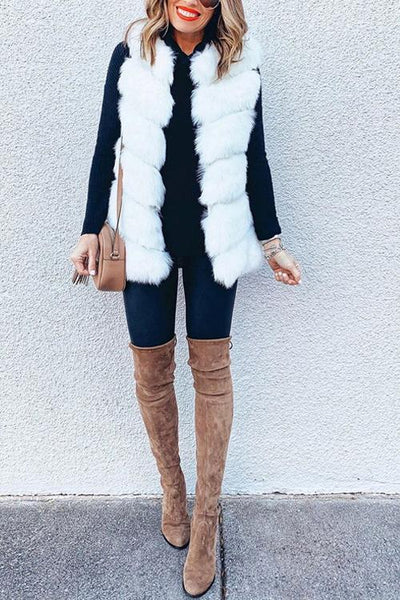 White Faux Fur Vest - girlyrose.com