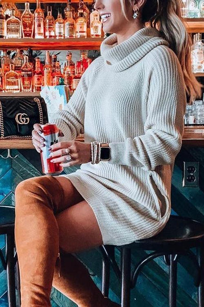 Pockets Cowl Neck Sweater Dress - girlyrose.com