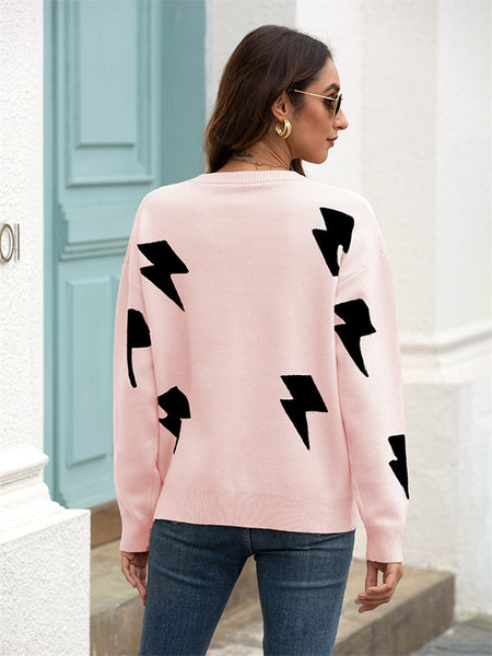 Women's Jacquard Round Neck Pullover Sweater-Corachic