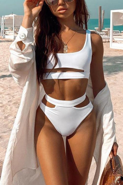 Cut Out White Bikini Set - girlyrose.com