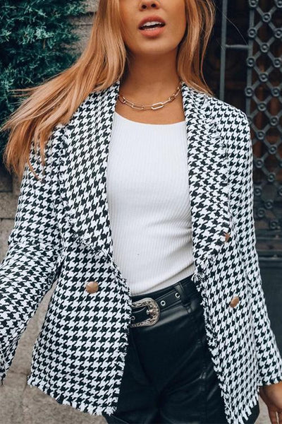 Houndstooth Print Woolen Coat - girlyrose.com