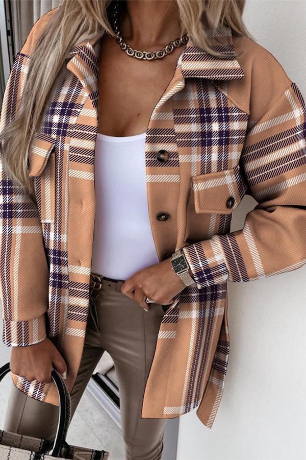 Plaid Button Belted Jacket