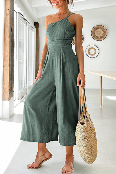 One Shoulder Straps Wide Leg Jumpsuits