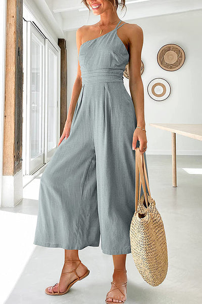 One Shoulder Straps Wide Leg Jumpsuits