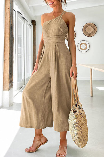 One Shoulder Straps Wide Leg Jumpsuits