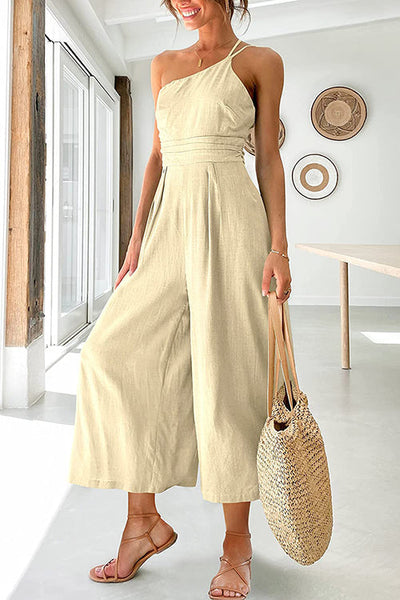 One Shoulder Straps Wide Leg Jumpsuits