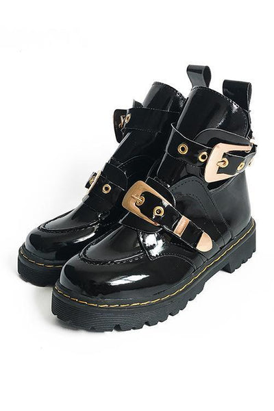 Hollow Leather Buckle Martin Boots - girlyrose.com