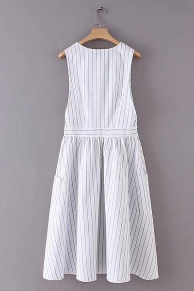Pockets Button V Neck Midi Desss